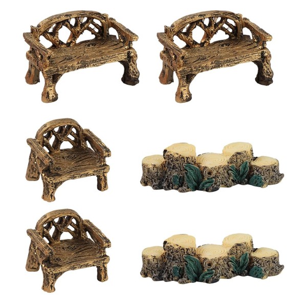 SHIDXIB 6Pcs Miniature Bridge Figurines and Rattan Chairs Ornament Micro