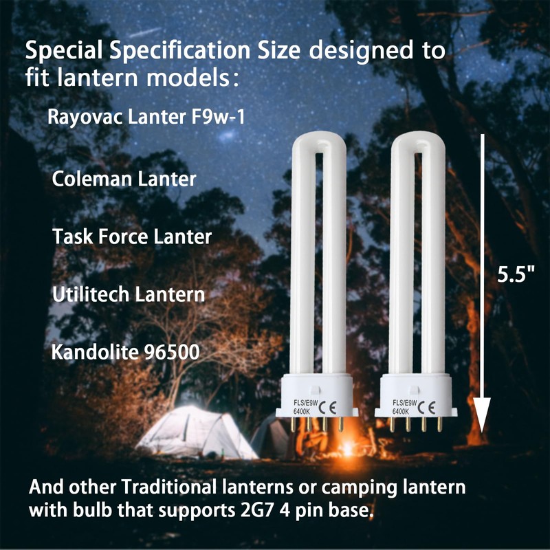 KosunRefill FLS/E9W 6400K 2G7 Base Camping Lantern Bulb, Replacement for