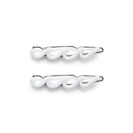 Pura Vida White Enamel Wave Hair Barrette Set - 100% Brass Base, Stylish Clip Design - 2 Inches, Pack of 2