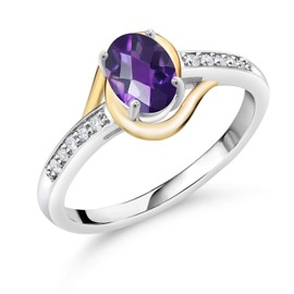 Gem Stone King 10K Yellow Gold and 925 Sterling 7X5MM Oval Gemstone Birthstone and White Lab Grown Diamond Engagement Ring | Wedding Anniversary Promise Ring for Women