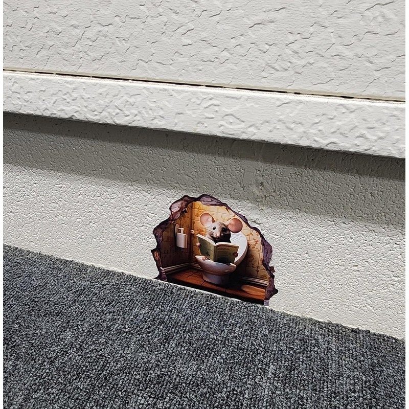 Starripon Cute Mouse in the Hole Wall Stickers, Set of