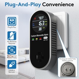 4 in 1 Plug in Natural Gas Leak & Carbon Monoxide Detector withTemperature & Humidity for Home, Kitchen, RV (3 Packs)