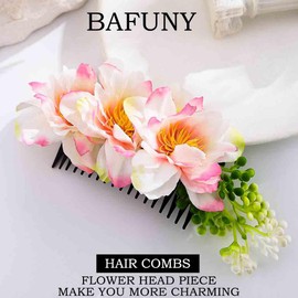 Bafuny Large Flower Hair Combs Pink Floral Hair Side Comb Hawaiian Hairs Clip Boho Hair Accessories for Women