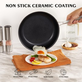 KITEXPERT Non Stick Frying Pans with Lid, 8" Titanium Ceramic Pan Nonstick Stainless Steel Skillet, PFAS PFOA & PTFE Free, Quick-Cool Handle, Dishwasher & Oven Safe, Compatible with All Cooktops