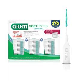 GUM Soft-Picks Original, púas dentales fáciles de usar para limpieza de dientes y salud de las encías, cepillos interdentales desechables con estuche de transporte conveniente, púas dentales