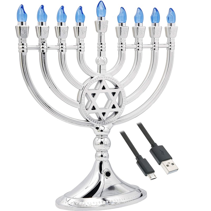 The Dreidel Company Traditional LED Electric Silver Hanukkah Menorah -