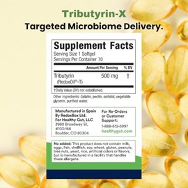 Healthy Gut Tributyrin-X  Apoyo Contra La Histamina Y El Intestino Permeable  99 Puro Y Sin Olor  30 Porciones 30 Unidades (Paquete De 1)             