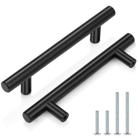 Probrico 15 Pack|4 Inch Stainless Steel Cabinet Handles Black,Cabinet Pulls Round T Bar Modern Style,Kitchen Cupboard Cabinet Hardware Door Handles,Drawer Dresser Pulls,Total Lenght:162mm(6-2/5 Inch)