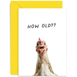 Hilarious Chicken Birthday Greeting Card for Him or Her - Funny Hen Old Age Joke - 'How Old' Happy Birthday Card for Men and Women - For Dad, Mum, Brother, Sister - 40th 50th 60th 70th