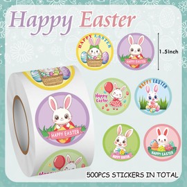 Louise Maelys 500 Pcs Easter Stickers for Kids - 1.5 Inch Cute Egg & Bunny Lable, 6 Different Patterns, Easy Peel Stick for Easter Party Supplies, Holiday Decorations, Gifts