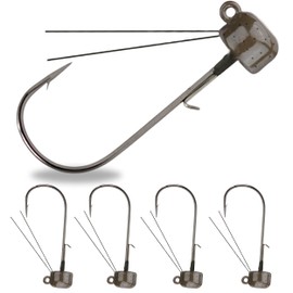Reaction Tackle Tungsten Mushroom Head Ned Rig Shroom Jig Heads for Finesse Fishing, Weedless Jig Head for Bass Fishing with Soft Lures (5-Pack) 1/10oz Green Pumpkin weedless