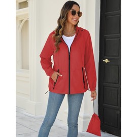 Avoogue Raincoat for Women Hooded Waterproof Lightweight Packable Rain Jackets Windbreaker Outdoor 2025 Clothes with Pockets Red XL