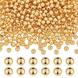 PH PandaHall 400 cuentas espaciadoras chapadas en oro de 14 quilates, cuentas de oro de 4 mm, cuentas redondas de latón, pequeñas cuentas espaciadoras sueltas para pulseras, collares, abalorios y