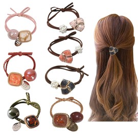 Lndb Set of 7 Hair Elastics, Hair Ties, Ring Ties, Hair Ornament, Fashion Amber Accessories, Gift