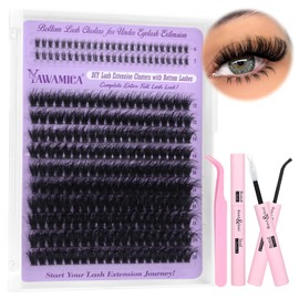 Yawmaica Lash Clusters Kit with Bottom Lashes Wispy Eyelash Extension Kit 200D Fluffy Eyelash Clusters 12-20mm D Curl Individual Lashes DIY Lash Extension Kit with Lash Bond and Seal and Lash Tweezers