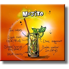 Mojito Cocktail Recipe Drink Picture on Stretched Canvas, Wall Art Decor, Ready to Hang!