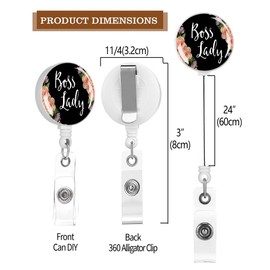 Badge Reels Retractable,Id Badge Holders Retractable,Badge Clips Retractable ID Card Holder for Teacher, Student, Office Worker(Rose Floral Boss Lady)