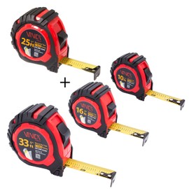 VINCA TPMA 10' 16' 25' 33 Feet Tape Measure Bundle with Fraction Low Glare Nylon Coat Matte Finish High Visibility Blade Marking