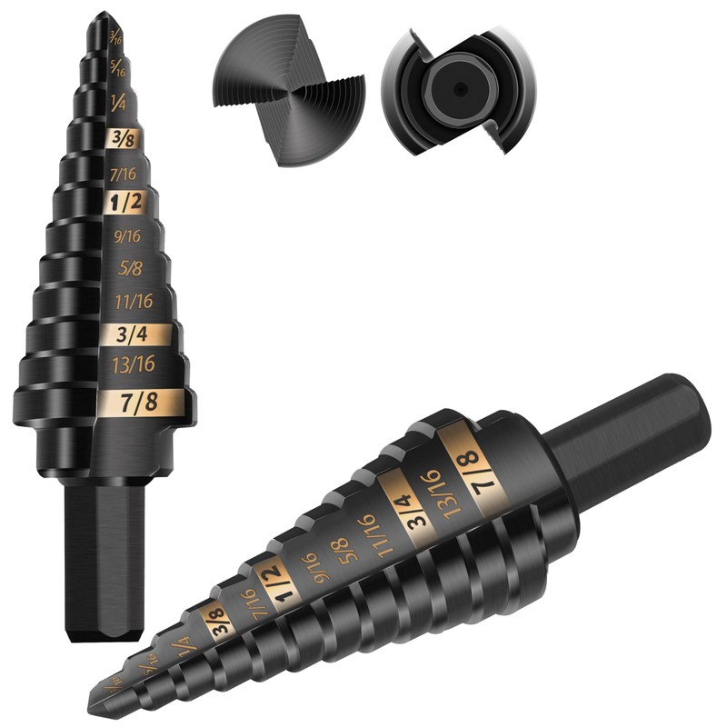 KSEIBI #4 HSS Step Drill Bit Set 3/16-7/8" with 3/8