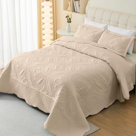 Cmfshape King Bedspread 106"x96",3 Piece King Quilt with 2 Shams,Lightweight Beige Quilt Set for All Season,Modern Coin Pattern Bedding Set(1 Quilt,2 Pillowshams)