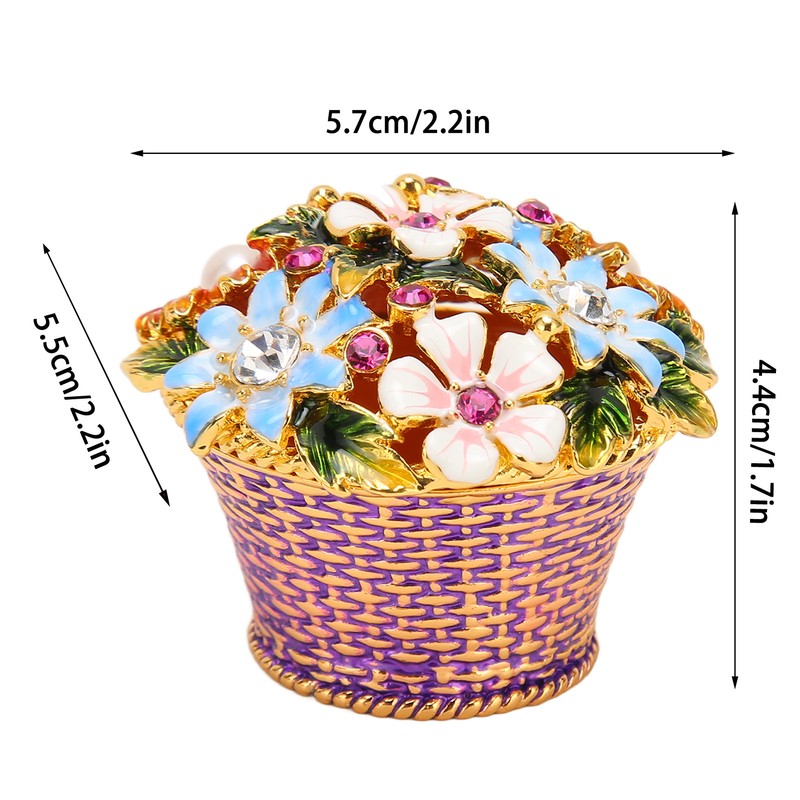 Flower Basket Jewelry Box Exquisite Vintage Hand Painted Metal Trinket