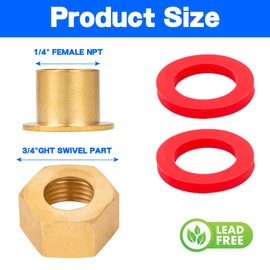 Aottykro Brass Hex Swivel 1/4" NPT to 3/4" Female GHT Garden Hose Thread Connector Adapter,Garden Hose Pipe Fitting For Water/AIR/Fuel/Oil/Gas WOG(2PCS)