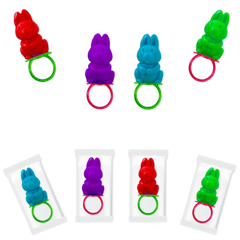 Fruidles Easter Bunny Candy Rings, Assorted Colors Hard Candy, Individually
