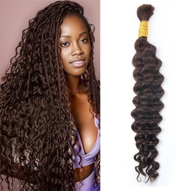 Brown Braiding Hair 50 g 35 cm 14 Inch Deep Water Wave Bulk Human Hair for Braiding 1 Bundle Curly Hair Extensions for Boho Braids Wet and Wavy #4 Human Braiding Hair