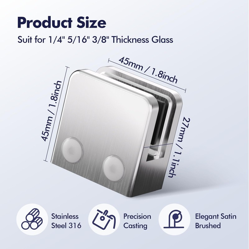 Glass Clamp－4 PCS Adjustable Glass Shelf Bracket, 1/4 " 5/16"