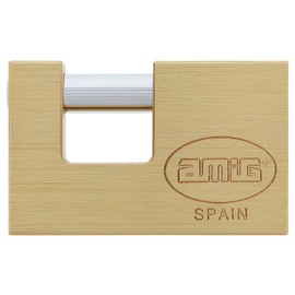 Amig - Rectangular Security Lock with bar | Includes 2 Keys | Brass and Treated Steel arc | High Security Anti-Theft for Lorries, containers, Construction Doors | Width: 90 mm