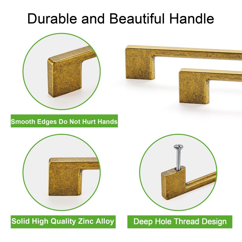 TUNNY 5 Pack Classic Cabinet Handles-10.08"/256mm Screw Spacing Antique Brass