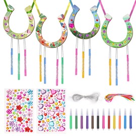 Horseshoe Children's Birthday, 28 Pieces Horse Birthday Decoration, Wind Chime Craft Set Children, Horseshoe Wood, Horseshoe Wood for Painting, Wooden Crafts Children for Girls Boys DIY Craft School