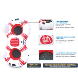 SOLSTICE Super Chill Inflatable River Raft Float Tube 2 Person With Cupholders, Cooler, Mesh Bottom, Backrest, Grab Handles Tie On Rope | For Rivers Lake Ocean Pool Floating Snow Heavy Duty Material