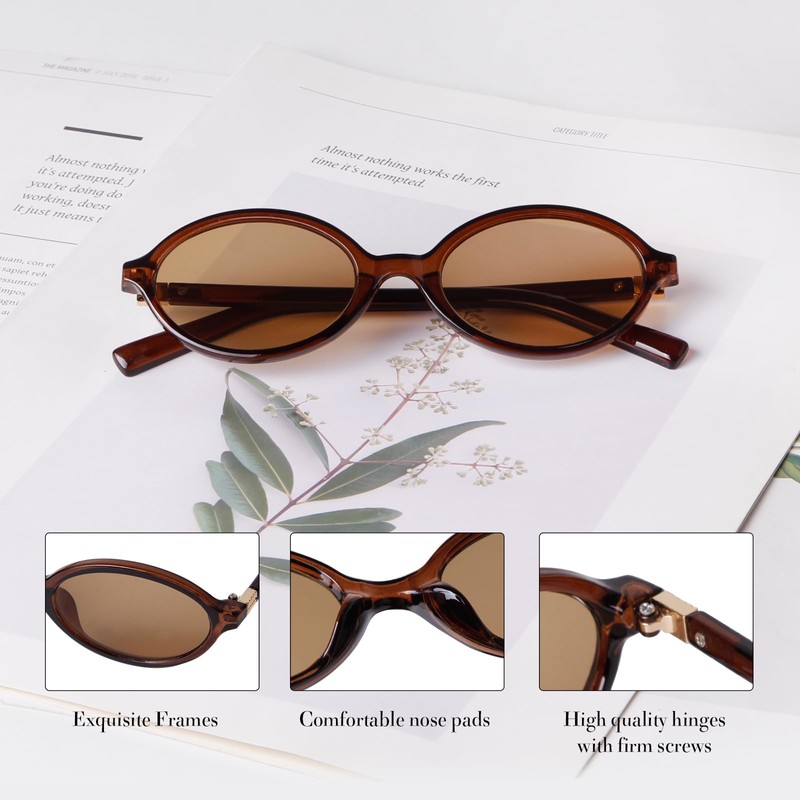 VIA LEECA Retro Oval Sunglasses for Women Cute 90s Small