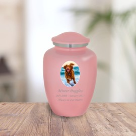 Mainely Urns Homage Medium Custom Photo Pet Cremation Urn for Pet Ashes - Vase Style Pet Urn - 80 Cubic Inch Capacity - Personalization Included (Pink)
