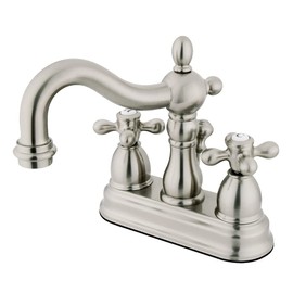 Kingston Brass KB1608AX Heritage 4-Inch Centerset Lavatory Faucet with Metal Cross Handle, Brushed Nickel