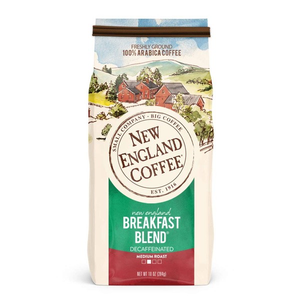 New England Coffee New England Breakfast Blend Decaffeinated Medium Roast Ground Coffee 10 oz. Bag