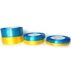 Set of Two Colours Yellow and Aqua Blue Satin Ribbon Decorative Ribbon Craft Ribbon Decorative Ribbon Satin Ukraine Ukrainian M (25 mm)
