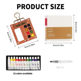 PONGH Mini Watercolour Paint Sets, Sketchbook Palette Set 8 Grids, 12 Colours Portable Watercolour Palette with Watercolour Paper Journal, Watercolour Brush Pen, Clip for Painters, Artists, Students
