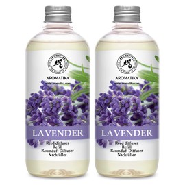 Reed Diffuser Refill Lavender with Lavender Essential Oil 34 Fl Oz - 2 x 500ml - Fragrance Oil Reed Diffuser Refill - Room Diffuser Refill - Lavender Room Freshener - Floral Fragrance