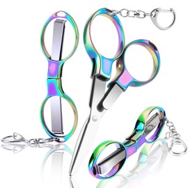 3 Pcs Folding Stainless Steel Portable Mini Badge Scissors with 3 Keychains, Safety Foldable Pocket Travel Small Scissors All Purpose for Nurse Accessories, Travel, Office, Craft, Sewing, Home (Color)