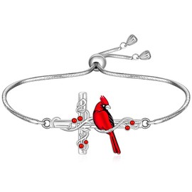 Fenthring Red Cardinal Bracelet for Women Sterling Silver Cross Cardinal Bracelets Memorial Sympathy Bird Jewelry Charms Christmas Mothers Day Gifts