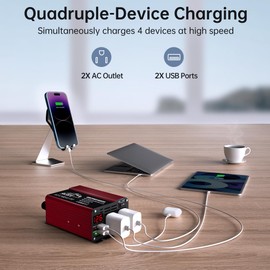 400W Power Inverter DC 12V to 110V AC Car Inverter Converter with 4.8A Dual USB Charging Ports and Dual AC Outlets Car Adapter LCD Display for Laptop Computer - Red