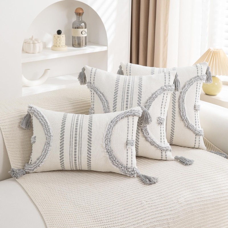 Boho Throw Pillow Covers 18x18 Set of 2 Cotton Woven