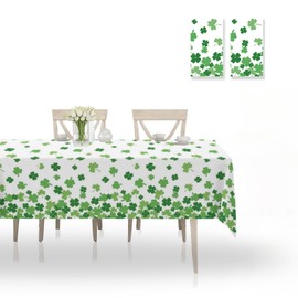 OQOQ St Patricks Day Tablecloth (2 Packs) - 54x108 inches St Patricks Day Party Decorations Shamrock Clover Table Cloth Disposable Plastic Rectangle Table Cover for Luck Irish Holiday Party