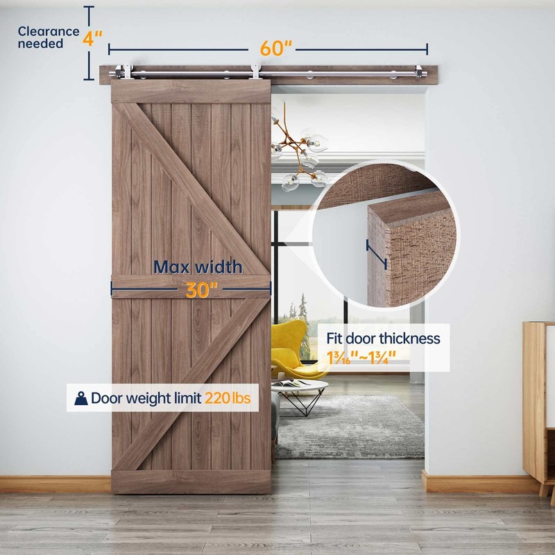 EaseLife 5 FT Top Mount Stainless Steel Sliding Barn Door