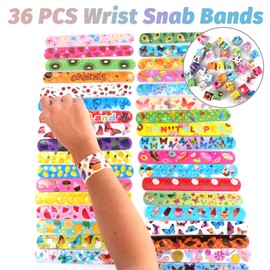 36 PCs Slap Bracelets Slap Wrist Bands with 36 Designs Pattern Colorful Butterfly, Dessert and Fruit Theme Bag Fillers Party Favours Pack