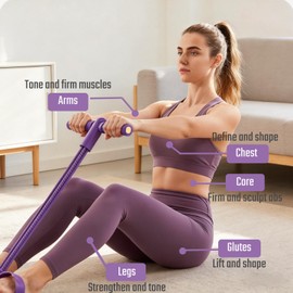 New Pedal Resistance Band with Handle – 6-Tube Elastic Yoga Puller for Full Body Workout, Non-Slip Foot Pedal & Ergonomic Handles, Home Gym for Legs, Arms, Abs, Glutes – Women Fitness (Purple)