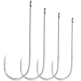 Luroad 25pcs Aberdeen Sea Fishing Hooks, Large Barbed Aberdeen Hooks, Long Shank and Wide Gape Size 1#, 1/0, 2/0, 3/0, Light Fishing Hooks High Carbon Steel (25 Pcs, 2/0)
