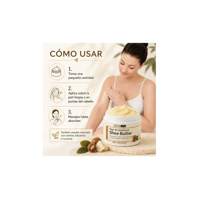 Manteca De Karité Natural Shea Butter Para Piel Y Cabello